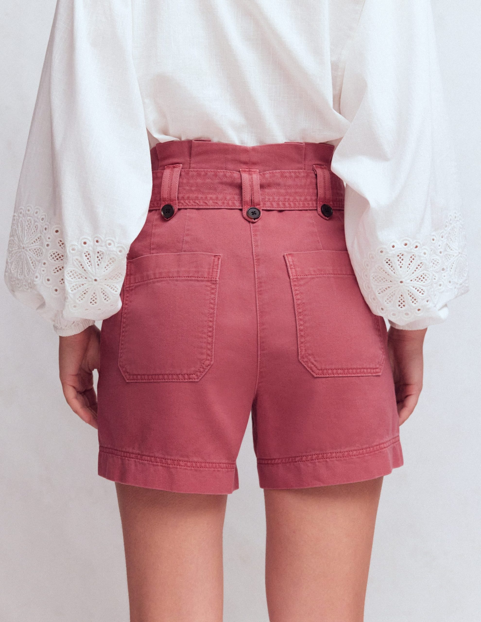 Paperbag Linen Belted Shorts-Cherry Blush - Image 3