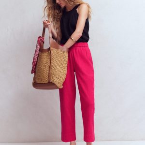 Double Cloth Crop Pants-Pomegranate