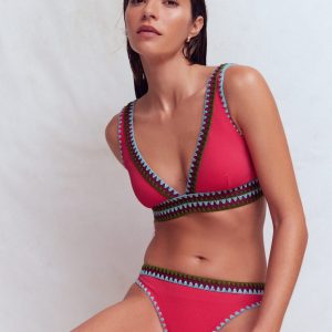 Porto V-neck Bikini Top-Rosy. Embroidery