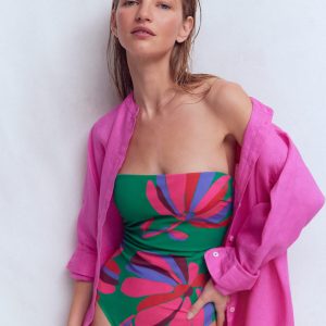 Paros Bandeau Swimsuit-Green Tambourine.Daisy Cascade