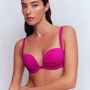 Pleated Cup Bikini Top-Bright Fuchsia