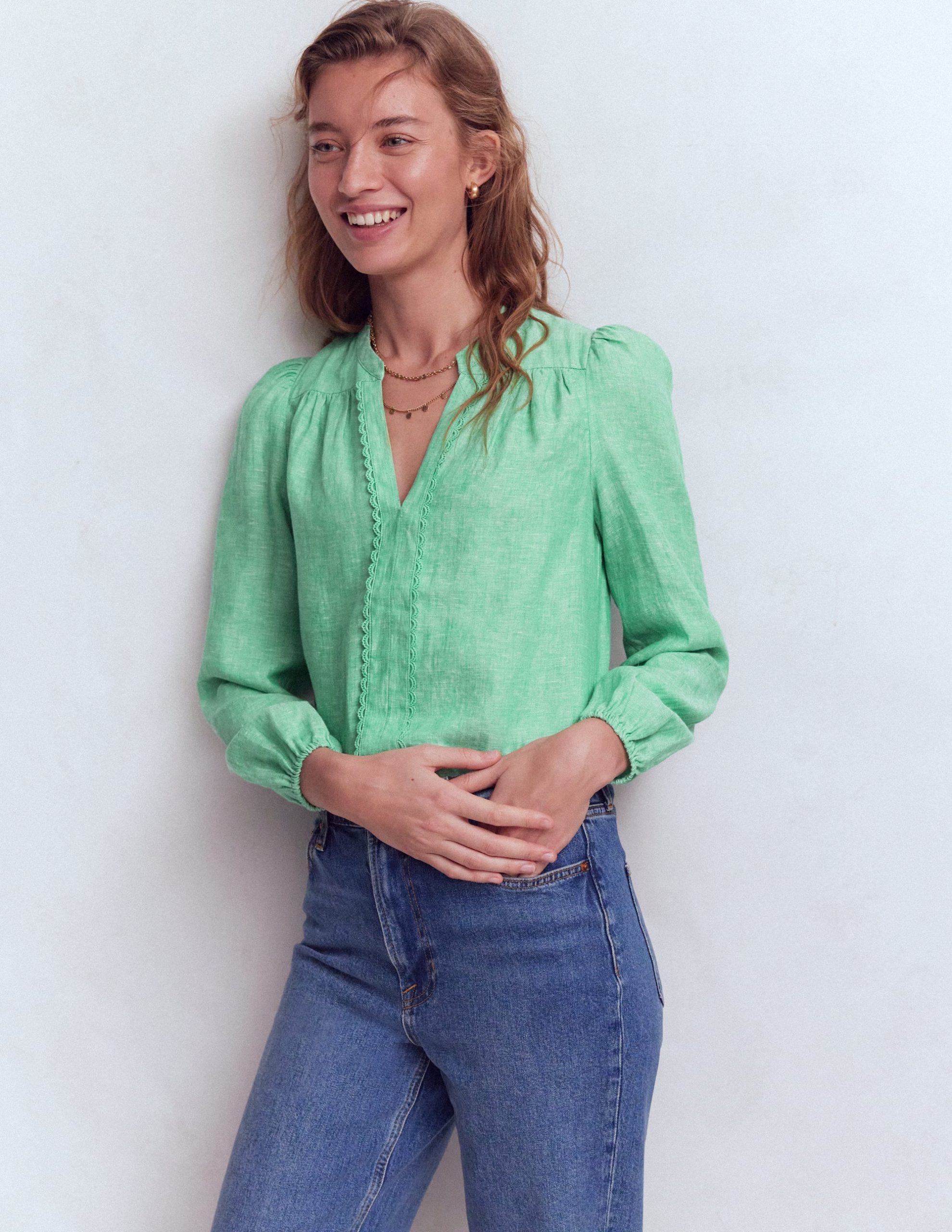 Linen Trim Insert Top-Aloe Green Chambray - Image 4