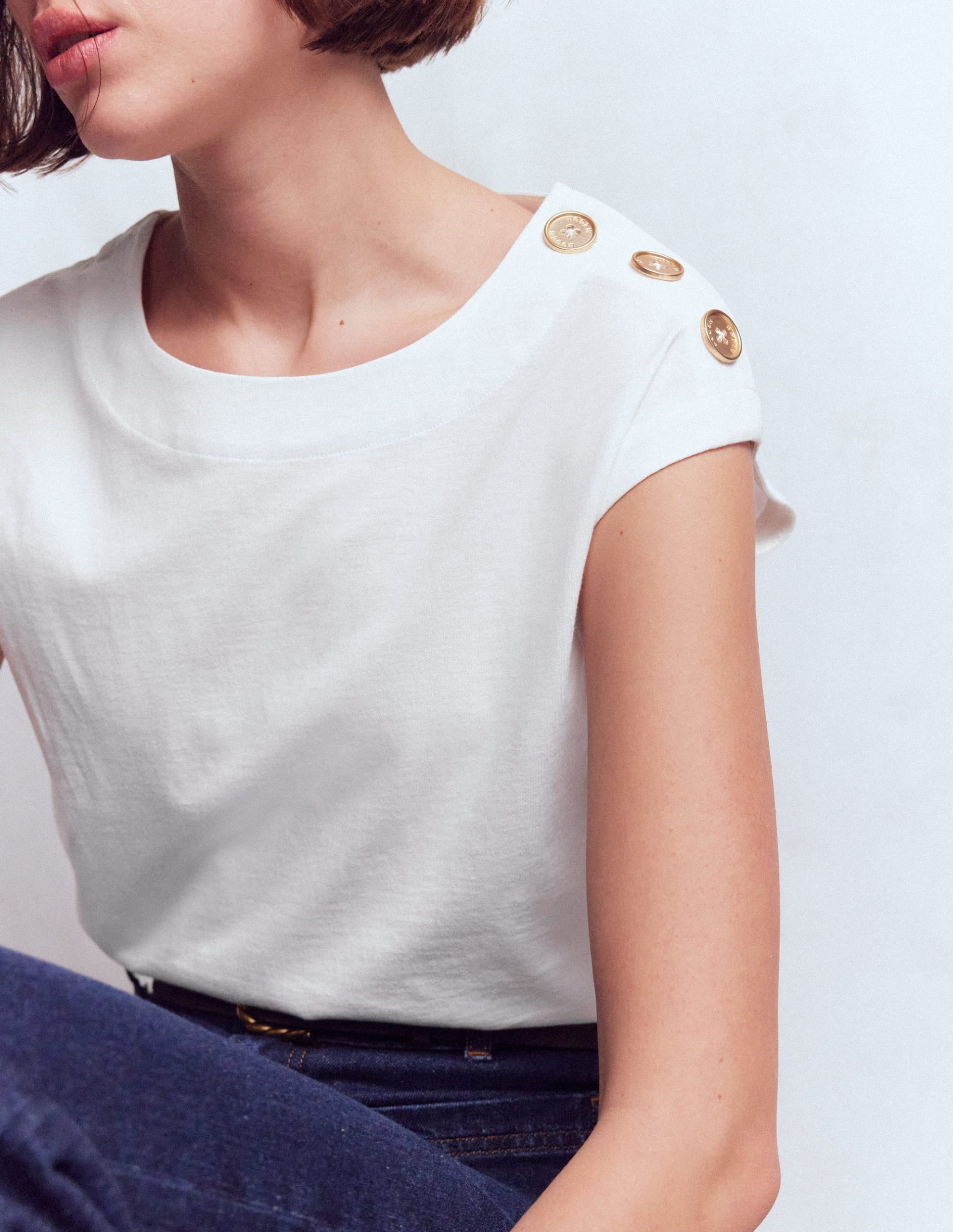 Button Detail T-Shirt-White - Image 4