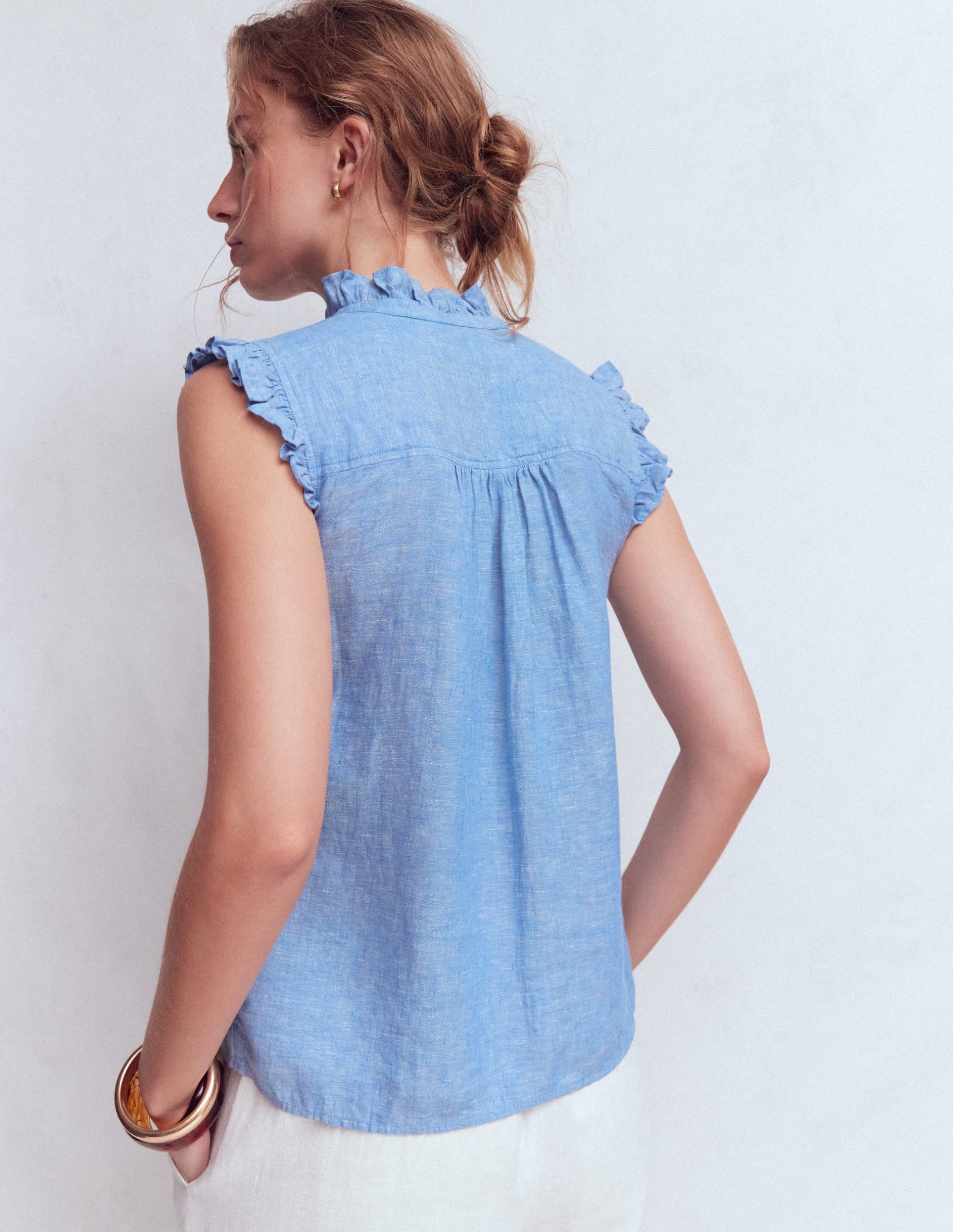 Isabel Sleeveless Linen Top-Chambray - Image 3