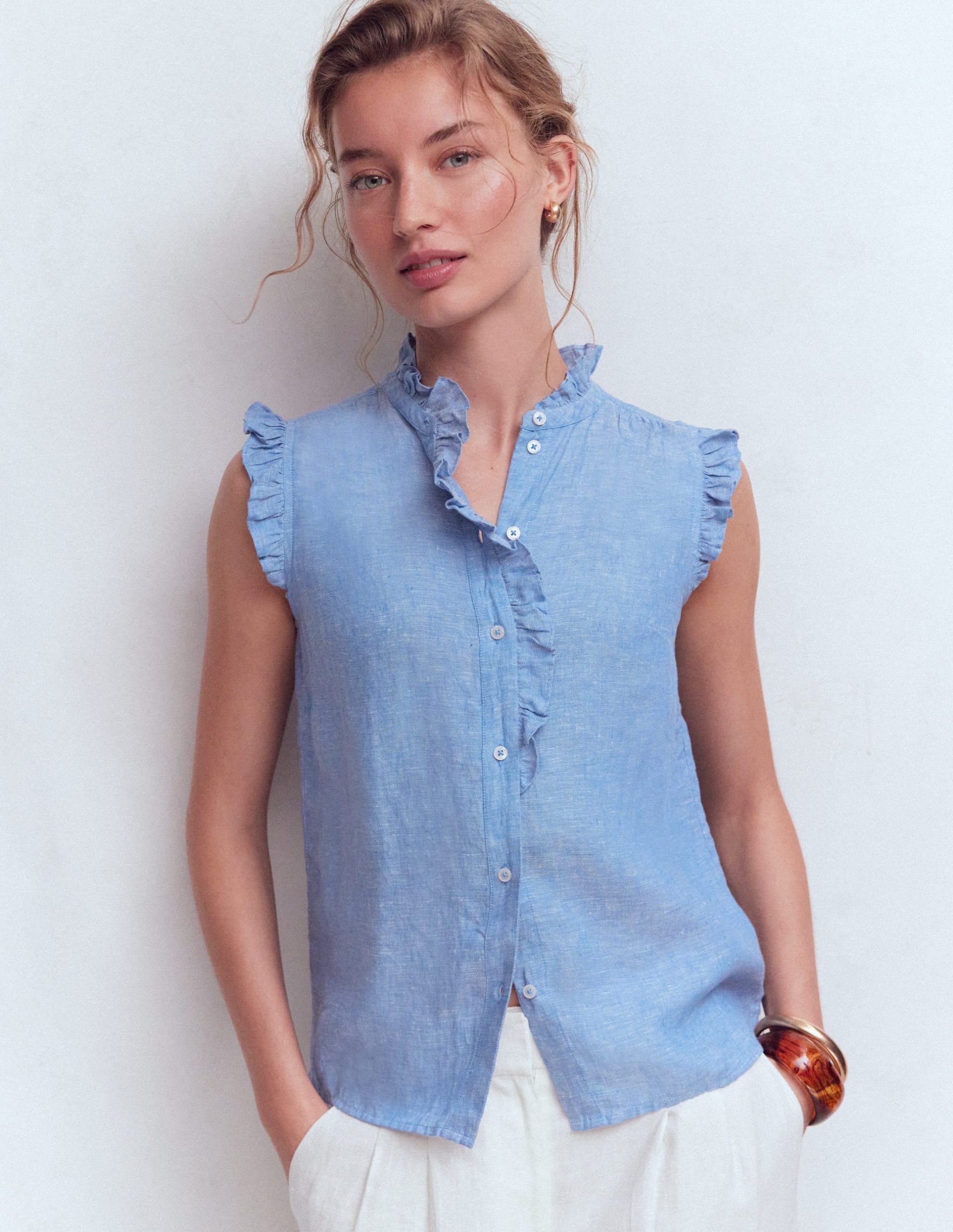 Isabel Sleeveless Linen Top-Chambray - Image 5