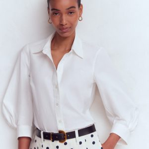 Puff Sleeve Oxford Shirt-White