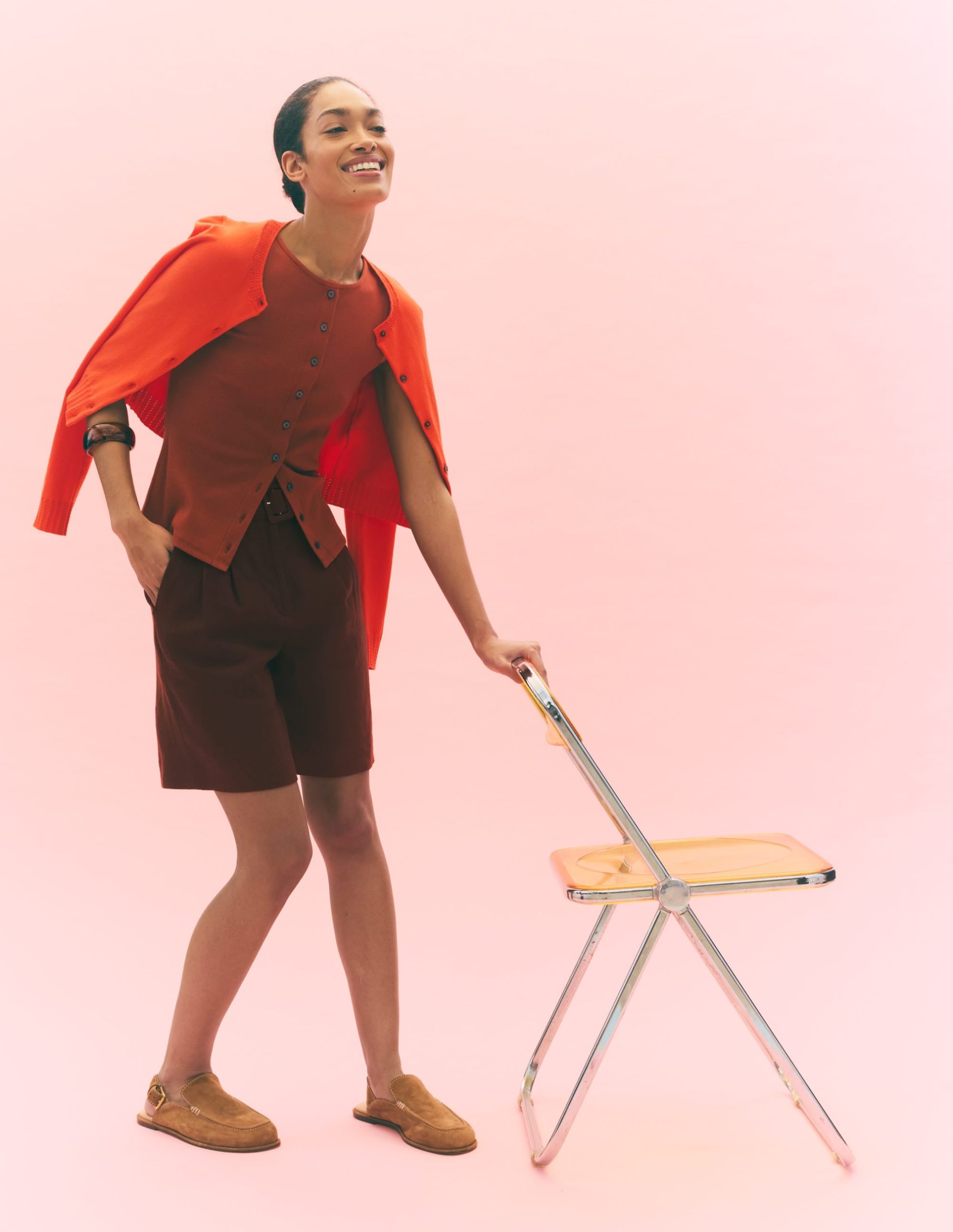 Evie Button Through Rib Vest-Burnt Orange - Image 5