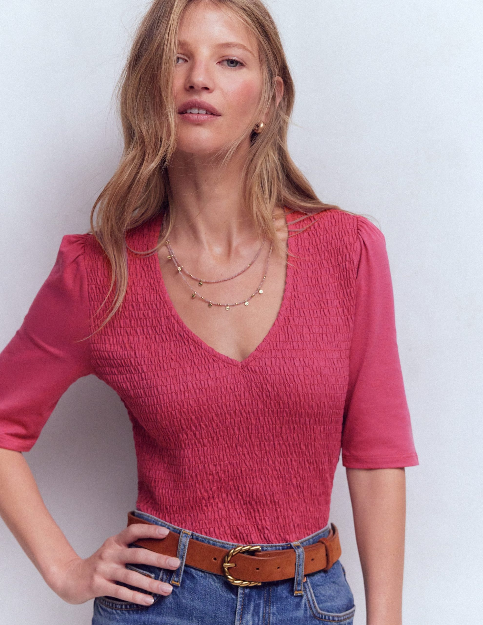 Smocked V Neck Top-Malaga - Image 4