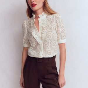 Sasha Short Sleeve Lace Top-Ivory