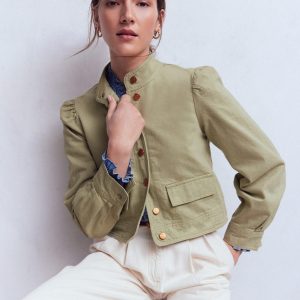 Topstitch Denim Jacket-Soft Green