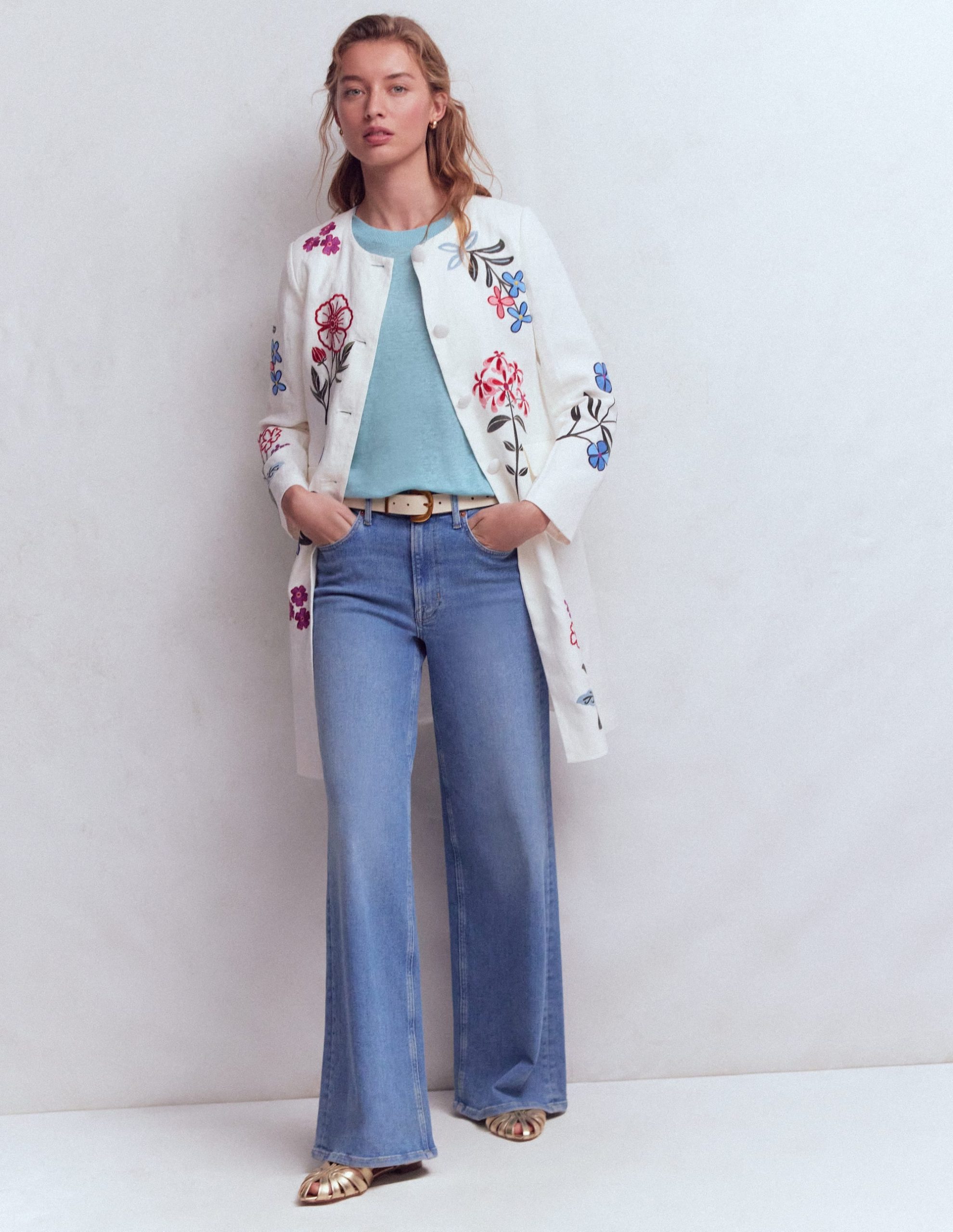 Embroidered Linen Coat-Ivory Embroidered - Image 6