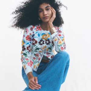 Salisbury Puff Sleeve Jacket-Multi. Embroidery