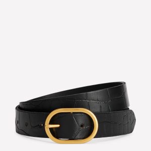Classic Leather Belt-Black Croc Embossed