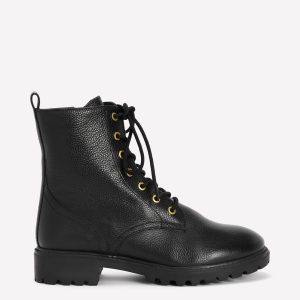 Alex Lace Up Ankle Boots-Black Tumbled Leather