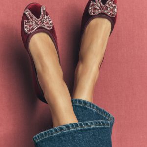 Patti Round Toe Ballet Flats-Dark Burgundy Bow