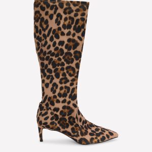 Stretch Kitten Heel Boots-Leopard Print