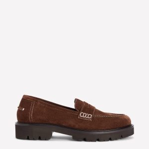 Chunky Cleated Sole Loafers-Chocolate Suede