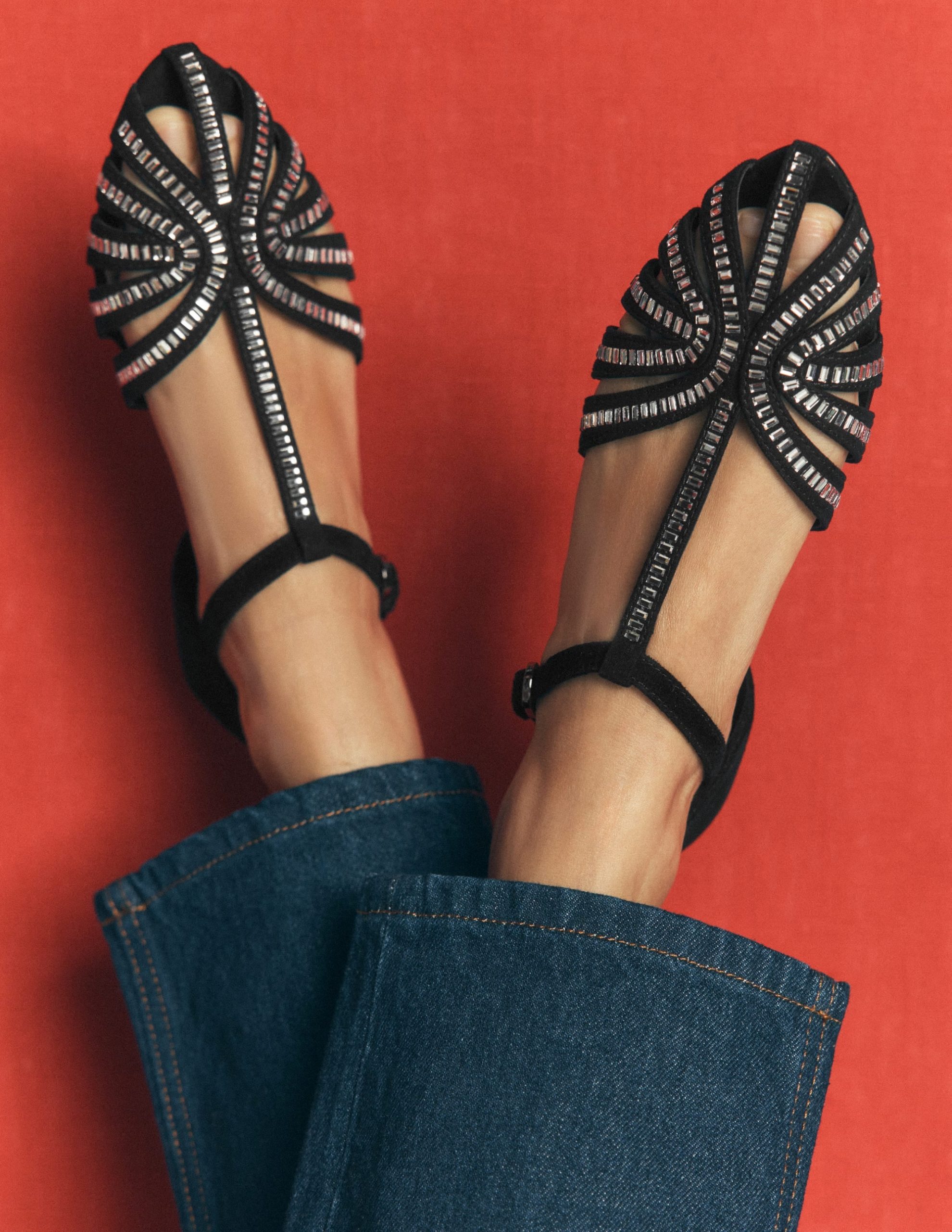 Embellished Cage Flats-Black
