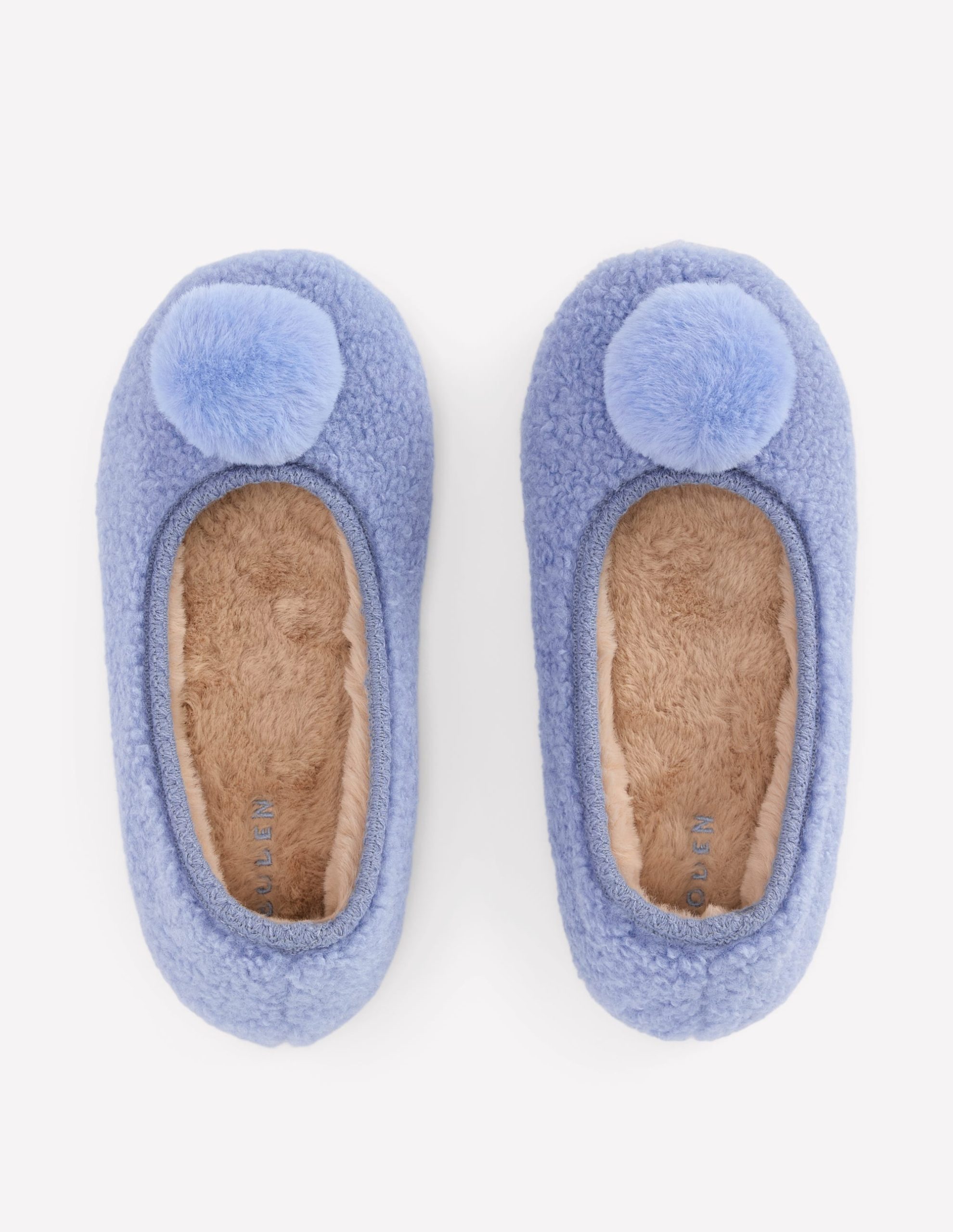 Borg Pompom Slippers-Blue - Image 5