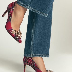 Embellished Court Shoes-Red Tartan