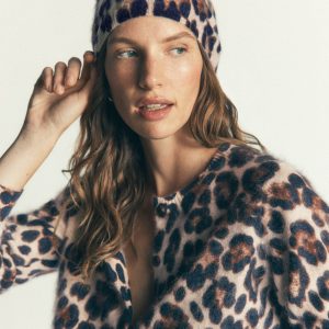 Brushed Cashmere Beanie-Leopard