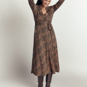 Marcia Jersey Shirt Dress-Camel. Leopard Fields