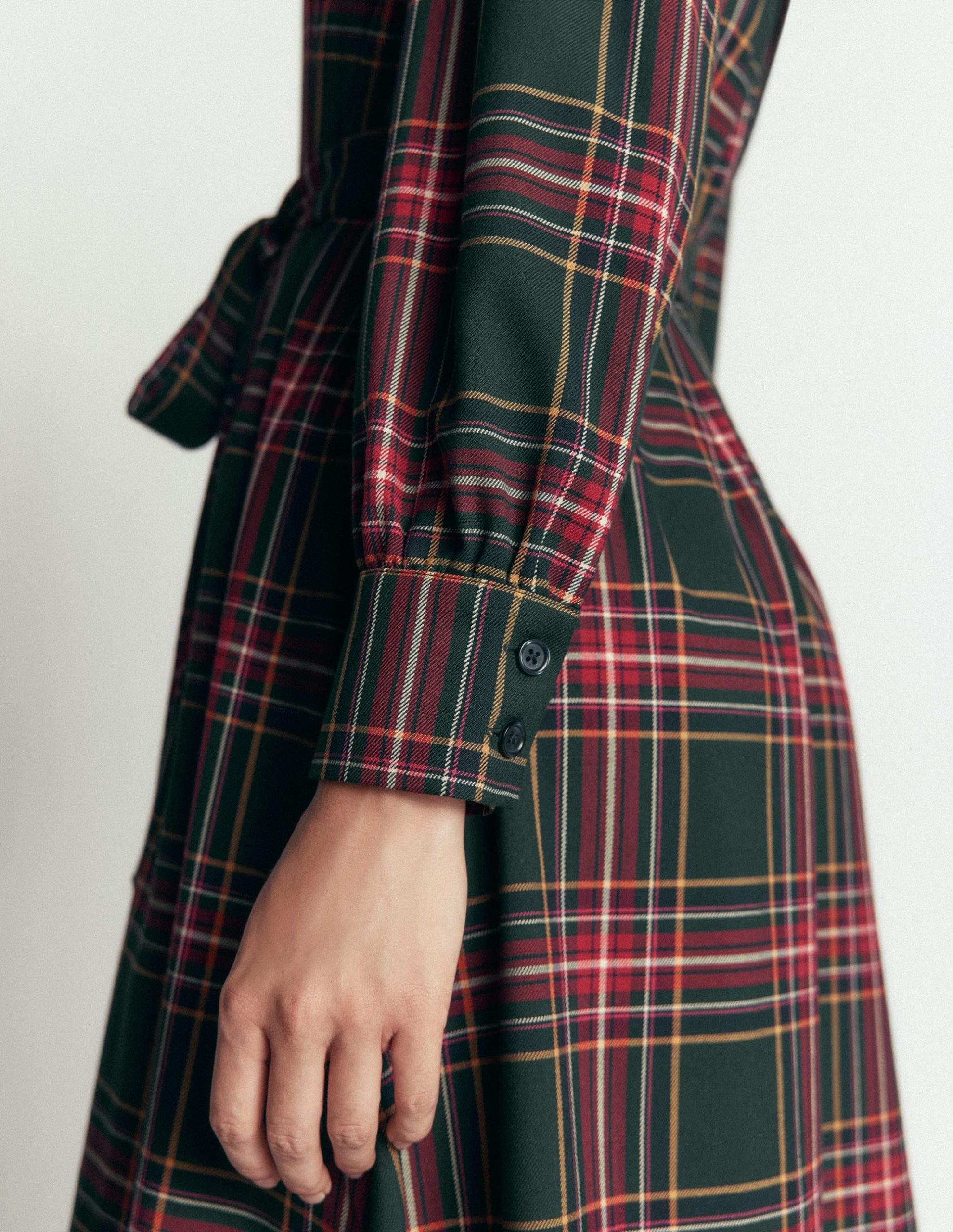 Maeve Check Midi Shirt Dress-Green. Navy and Red Check - Image 3