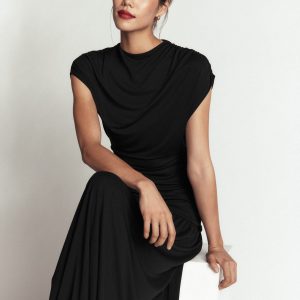 Drape Jersey Crepe Maxi Dress-Black