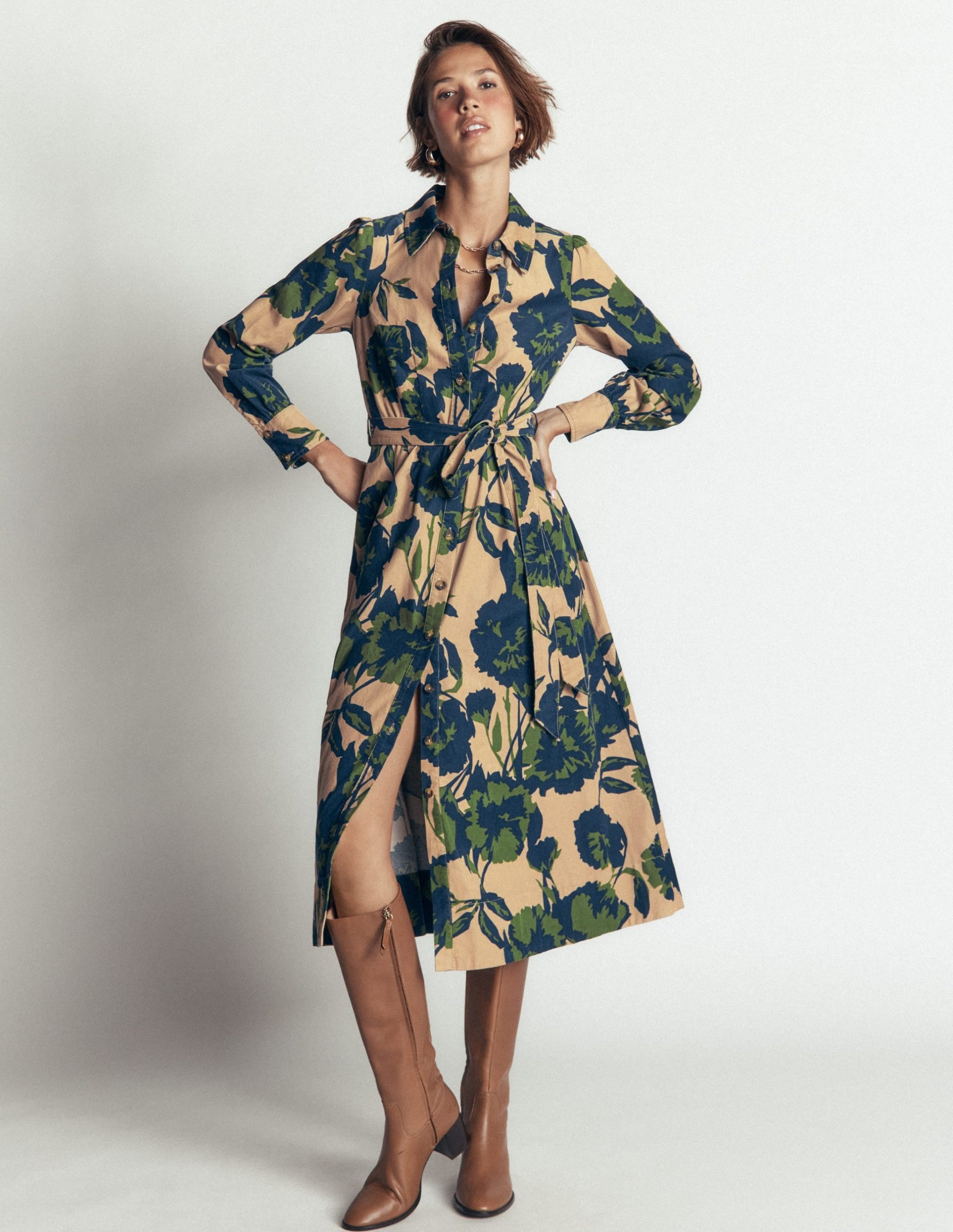 Maeve Cord Midi Shirt Dress-Cool Cocoa. Forest Breeze - Image 5