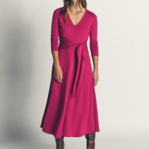 Tie Waist Ponte Dress-Beetroot Red