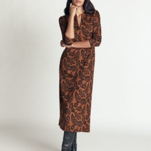 Hope Zip Detail Jersey Dress-Russet. Tickled Meadows