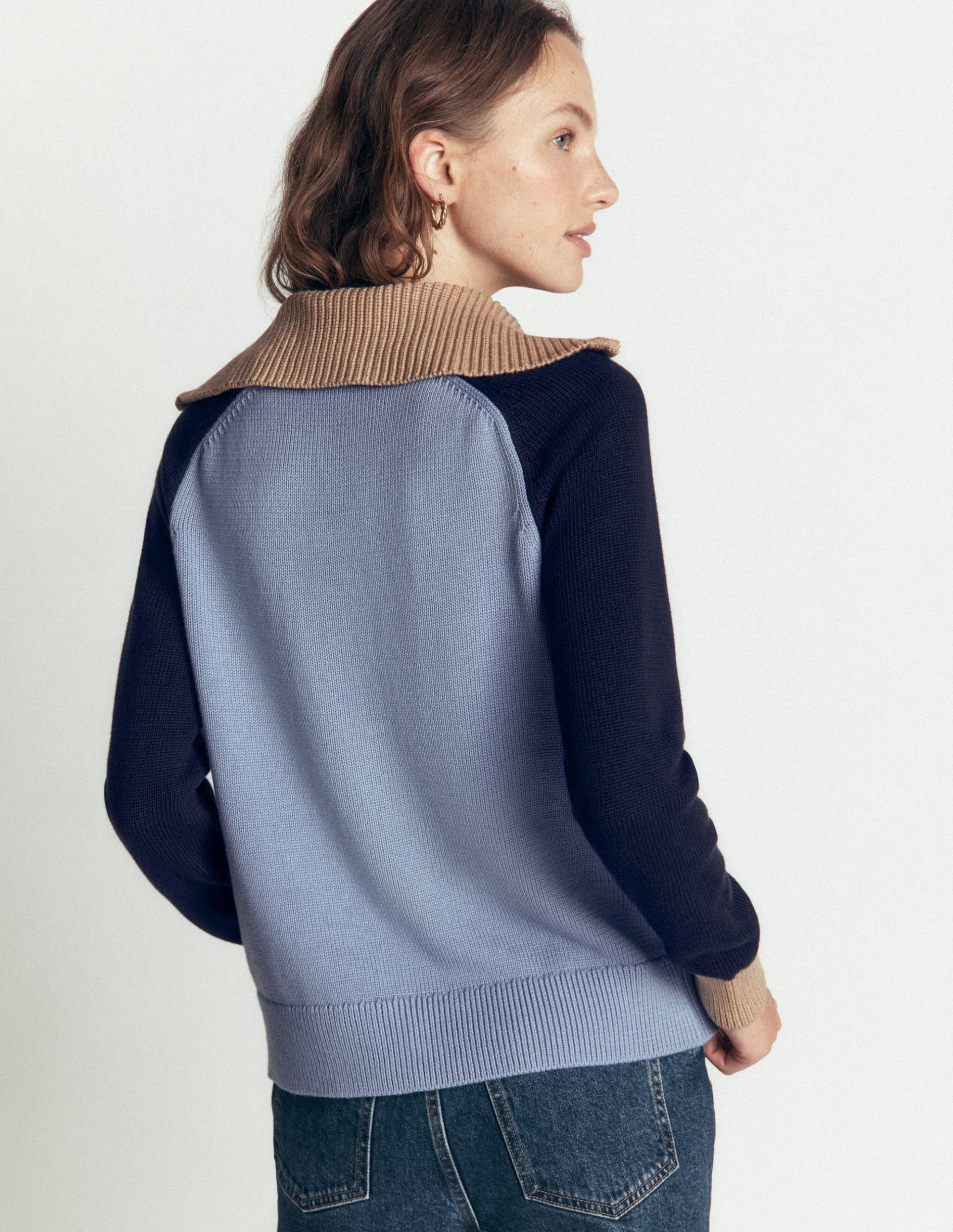 Lucy Half Zip Sweater-Blue Colour Block - Image 3