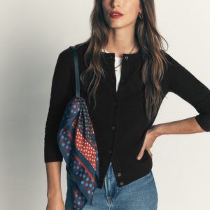 Elsie Cashmere Crew Cardigan-Black