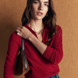 Elsie Cashmere Henley Sweater-Crimson Red