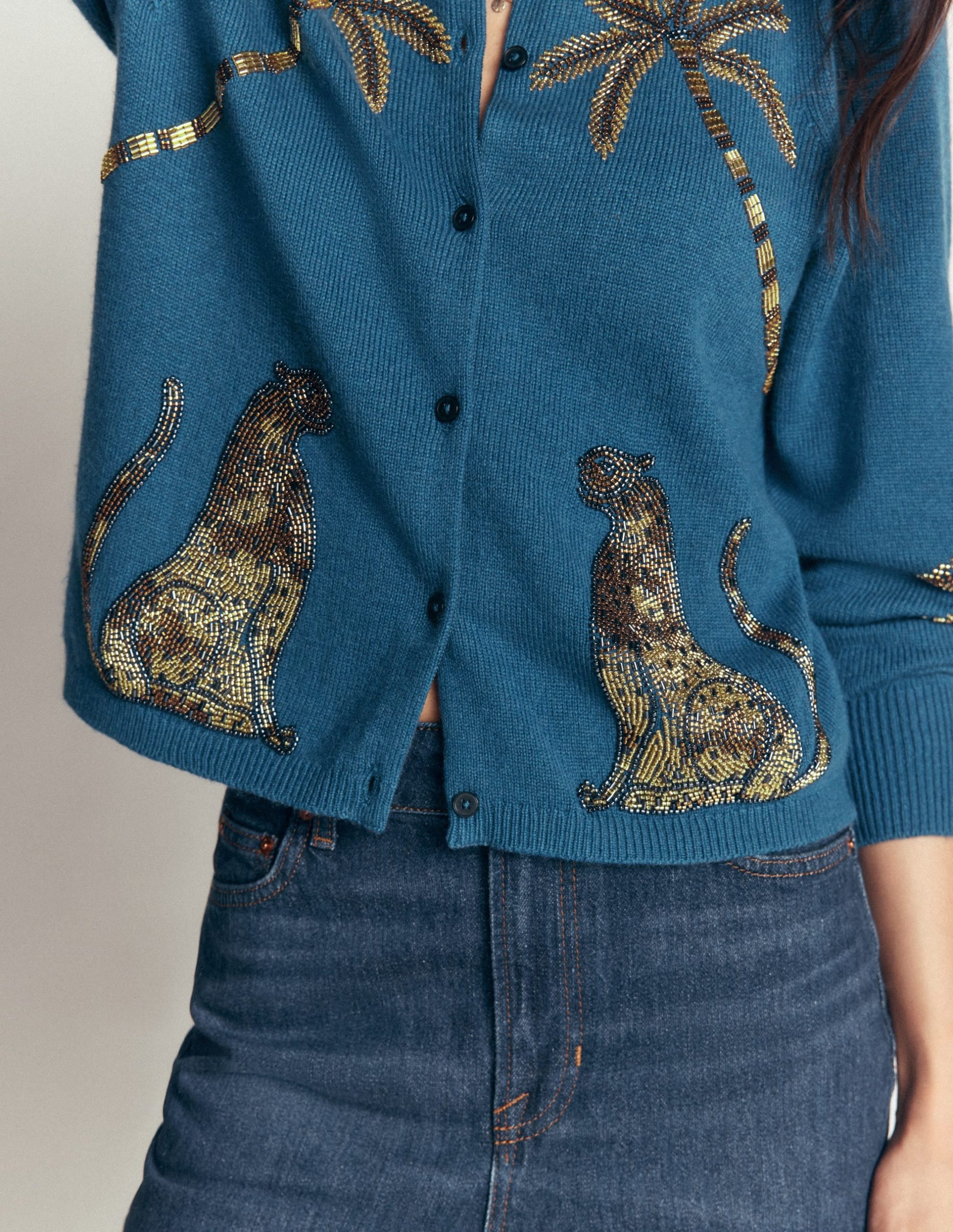 Ria Embellished Knit Cardigan-Blue. Palm - Image 3