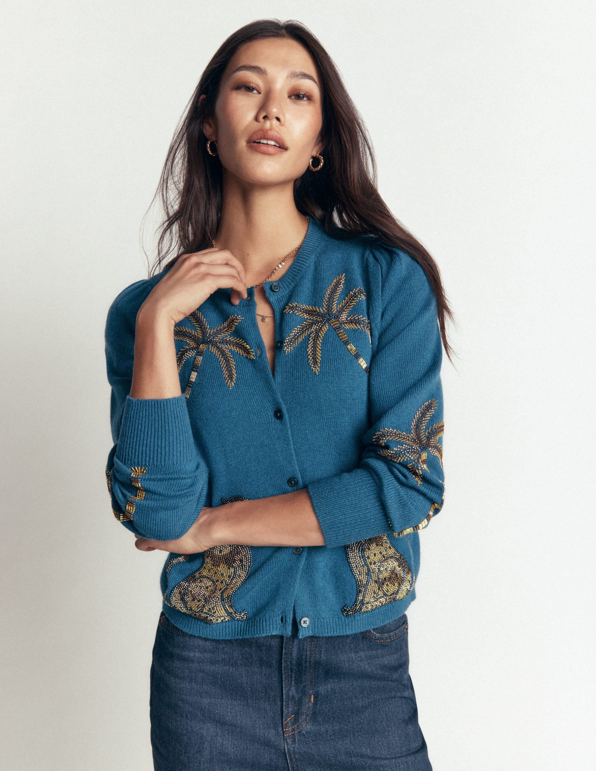 Ria Embellished Knit Cardigan-Blue. Palm - Image 5