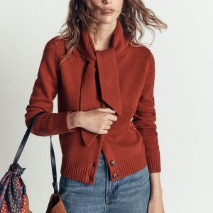 Lydia Tie Neck Knit Cardigan-Burnt Henna