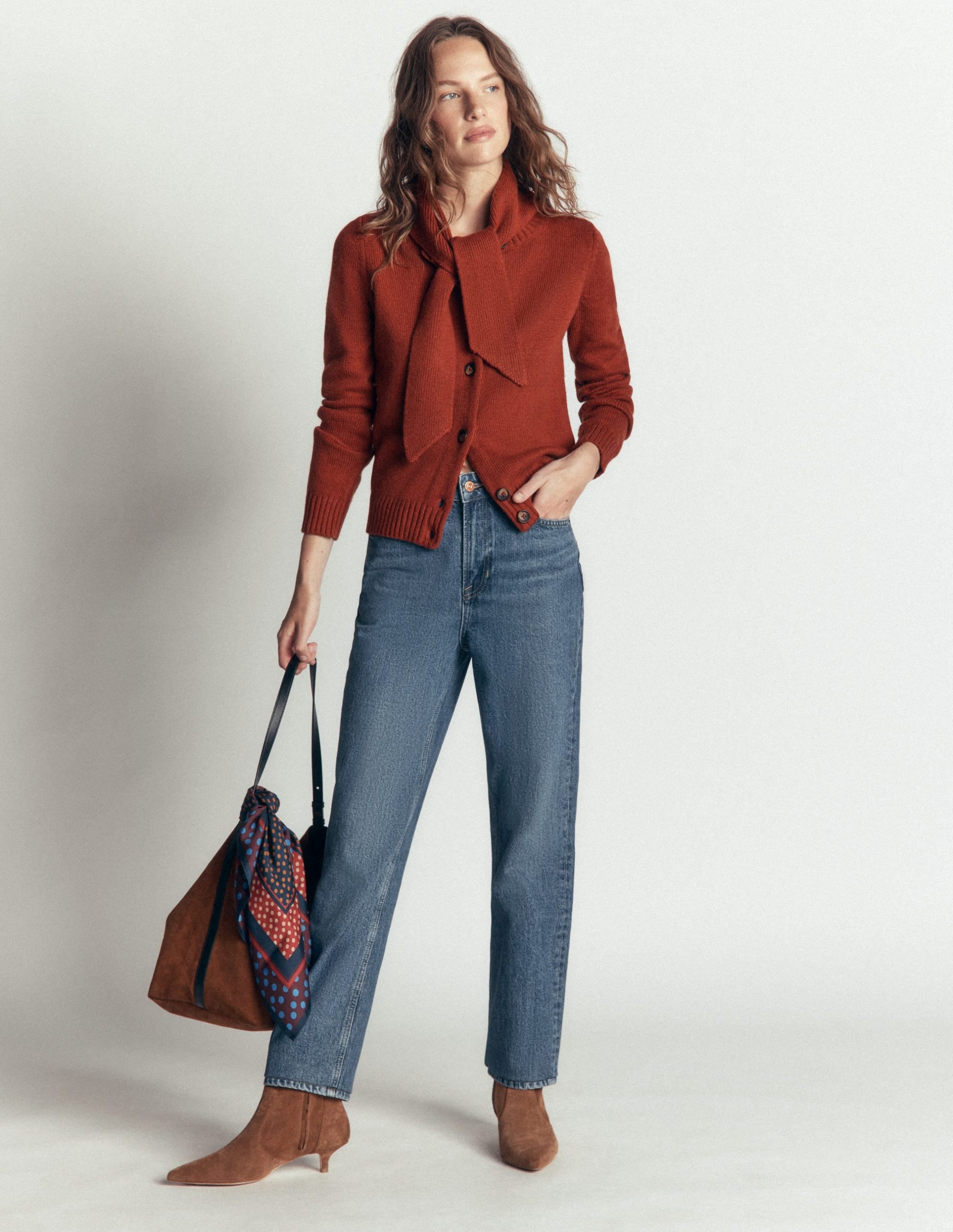 Lydia Tie Neck Knit Cardigan-Burnt Henna - Image 4