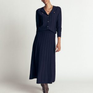 Ottoman Stitch Cardigan-Navy