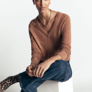 Elsie Cashmere V Neck Sweater-Warm Ginger