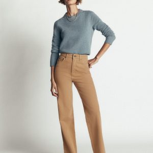 High Rise Column Leg Jeans-Camel