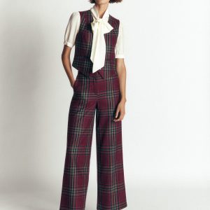 Belgravia Wool Blend Pants-Maroon And Olive Check