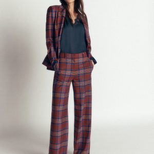 Belgravia Wool Blend Pants-Brown. Blue. and Pink Check