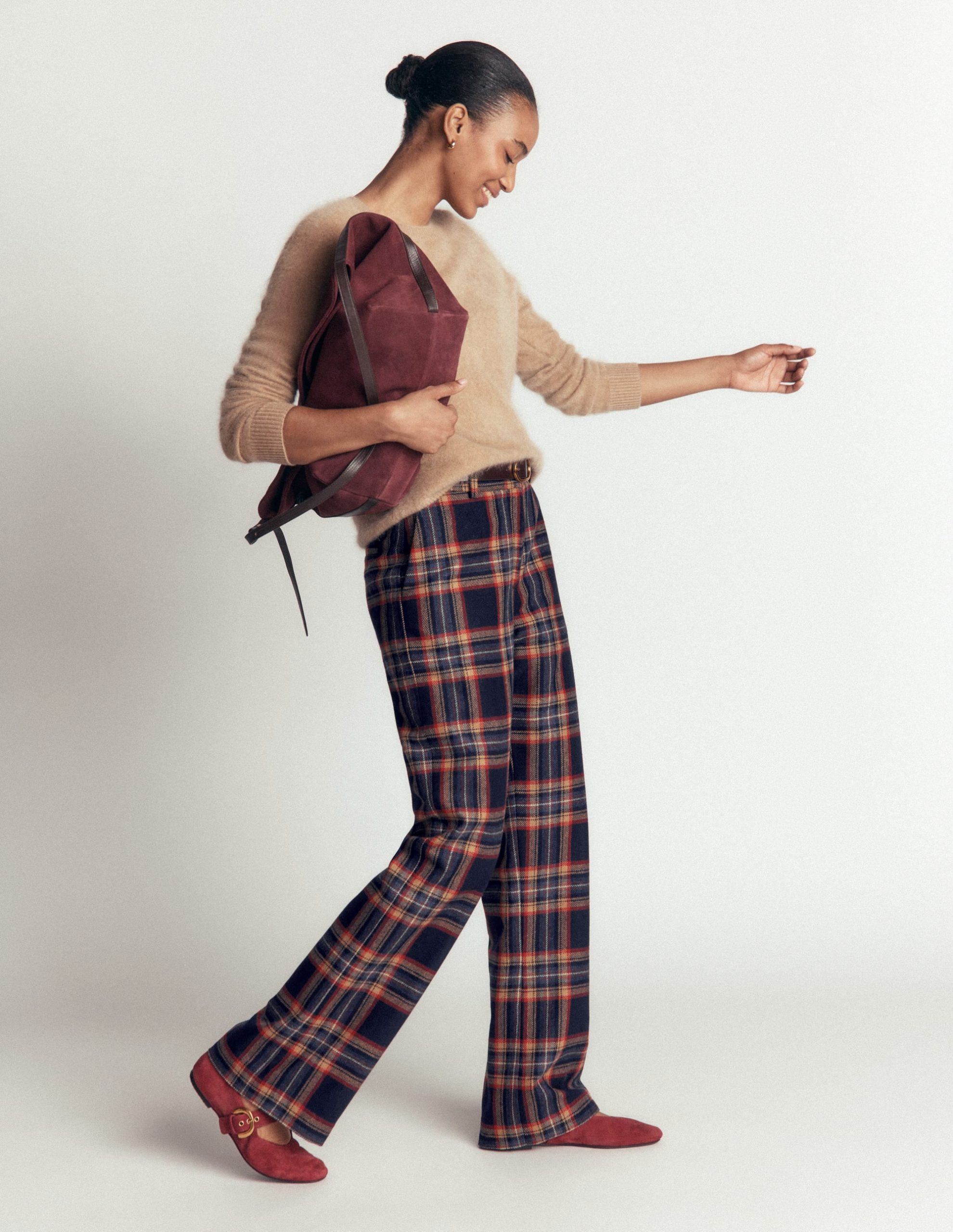 Fitzrovia Wool Blend Pants-Navy and Camel Check - Image 5