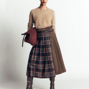 Pleated Midi Kilt-Navy And Camel Check