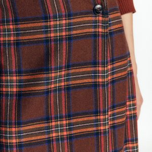 Column Wrap Skirt-Brown. Blue and Orange Check
