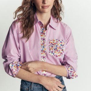 Sienna Relaxed Cotton Shirt-Clover Purple. Hotched Floral