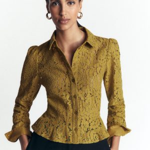 Julia Darted Lace Shirt-Olive