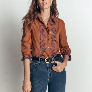 Violet Cotton Top-Brown Beaded