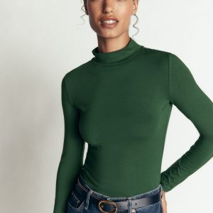 High Neck Jersey Top-Dark Green